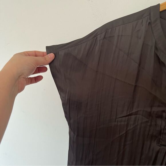 Old Navy Stone Grey Dolman Sleeve Mandarin Neckline Satin‎ Blouse Shirt - Picture 5 of 8